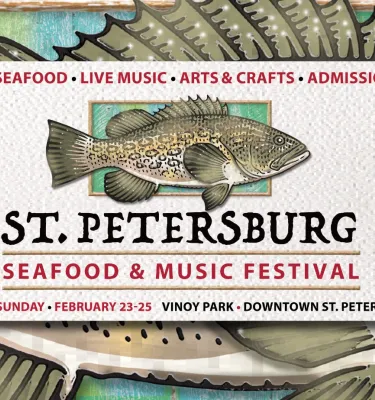poster of a fish for St. Petersburg seafood and music festival 2024