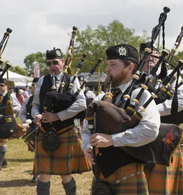 Bagpipe players at the Dunedin Highland Games & Festival
