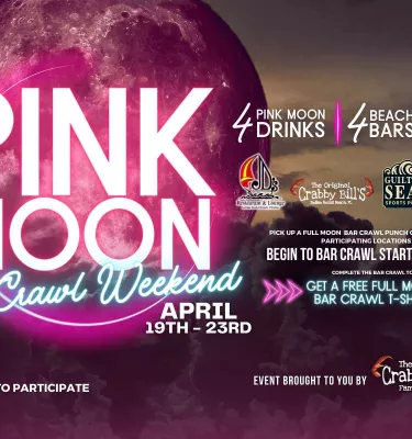 Pink Moon Bar Crawl Weekend event flyer poster featuring a pink moon.
