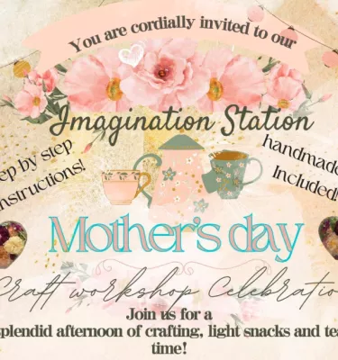 Mothers Day Resin Workshop 2024 event flyer poster.