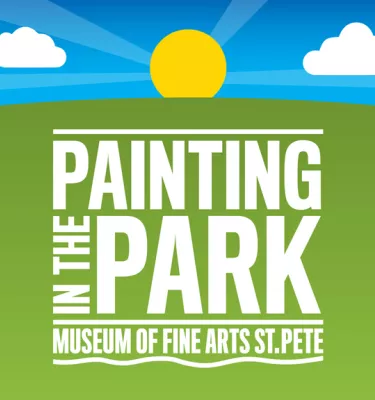 Painting in the Park event flyer poster featuring a cartoon hill and a sunny day.