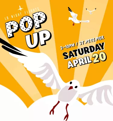 Pop Up at the Pier event featuring a white bird.