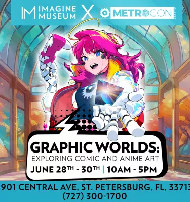 Graphic Worlds exhibit featuring anime characters.