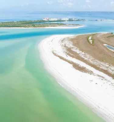 Aerial view of Caladesi Island State Park on a sunny day