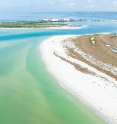 Aerial view of Caladesi Island State Park on a sunny day