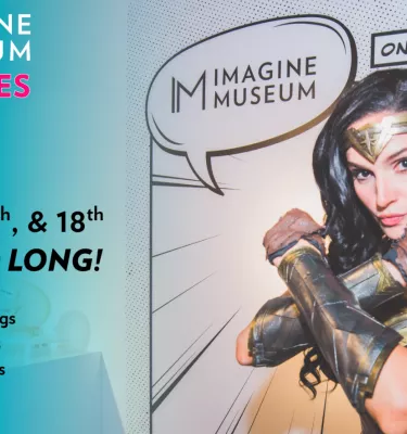 ComicCon event at Imagine Museum featuring a woman dressed up as Wonder Woman.