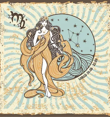 Virgo woman on zodiac card.