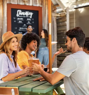 group drinking at a brewery