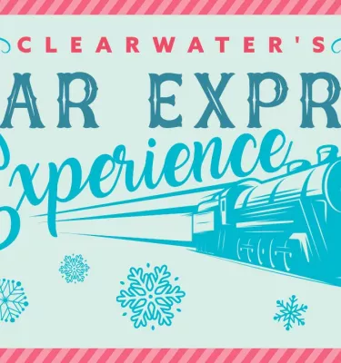 Polar Express Experience event flyer poster featuring a train.