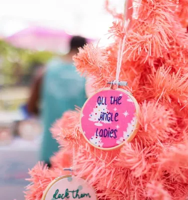 Pink Christmas tree with a pink ornament.