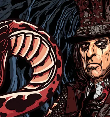 Alice Cooper concert flyer featuring a snake.