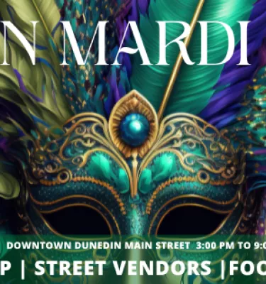 Dunedin Mardi Gras event flyer poster.