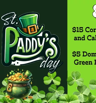St. Paddy's Day at Dog Bar event flyer poster.