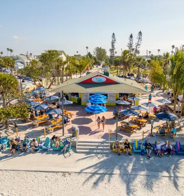 An aerial view of Paradise Grille on Pass-A-Grille Beach