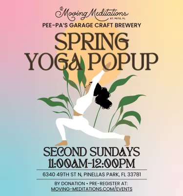 Spring Yoga at Pee-Pa's Yoga event flyer poster.