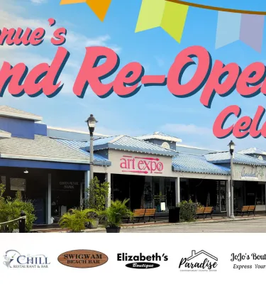 Corey Avenue Grand Re-Opening Celebration event flyer poster.