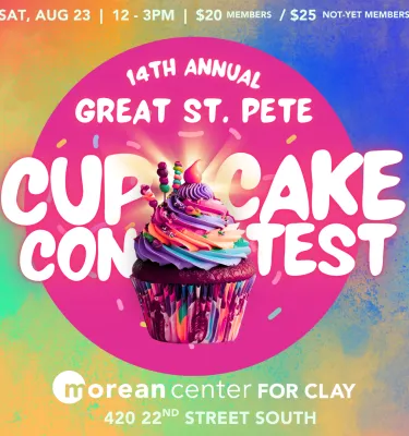 Cupcake Decorating Contest in St. Pete featuring a chocolate cupcake with rainbow colored frosting.