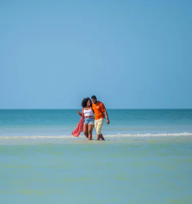 couple walking in water