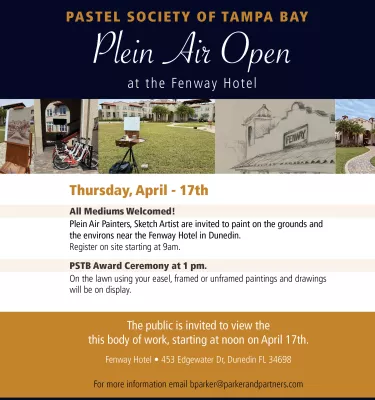 Plein Air Open event flyer poster at the Fenway Hotel in Dunedin, FL.
