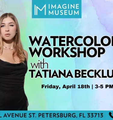 Imagine Museum watercolor class event flyer poster.