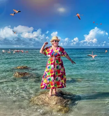 woman standing in ocean