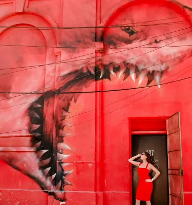 shark mural red