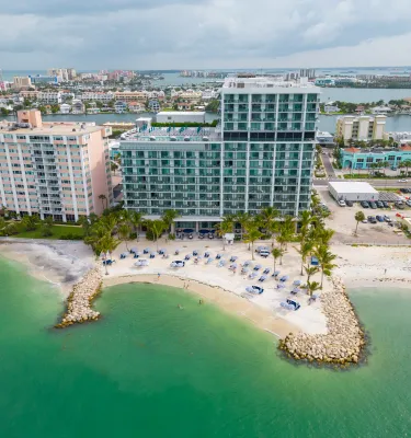 drone shot of hotel on the beach
