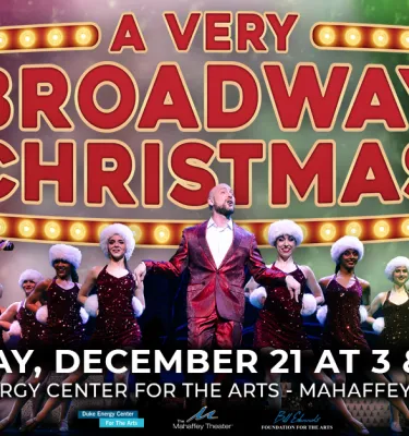 A Broadway Christmas show event flyer poster featuring holiday stage performers and singers.