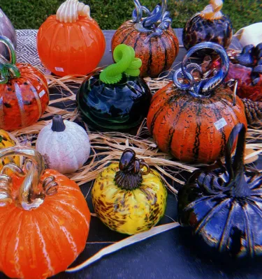 Glass blown pumpkins.