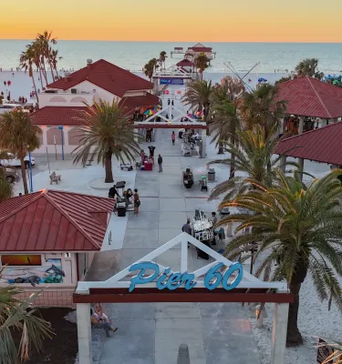drone shot of Pier 60 at Clearwater Beach
