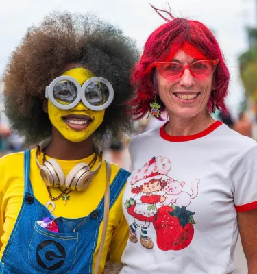 two people dressed up in costumes for the Halloween on Central event in St. Pete