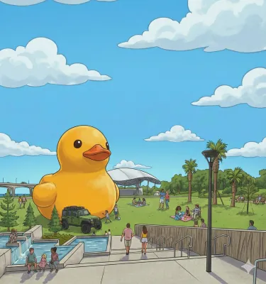 An AI image of a giant duck at Coachman Park