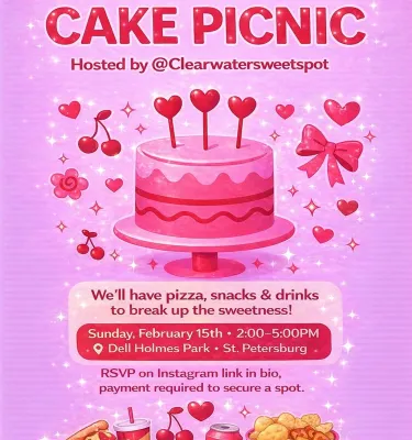 Galentine Cake Picnic St. Pete event flyer poster.