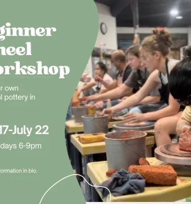 Beginner Wheel pottery class event flyer poster.