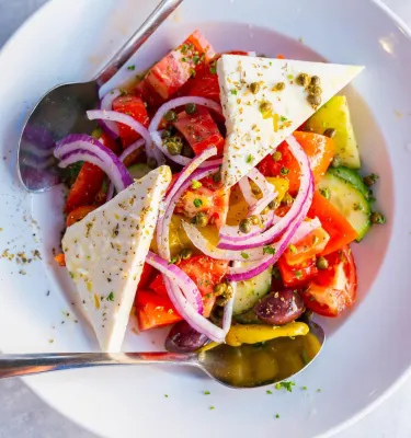 traditional greek salad at Hellas restaurant in Tarpon Springs