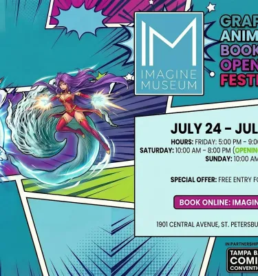 Imagine Museum Graphic Worlds event flyer poster.