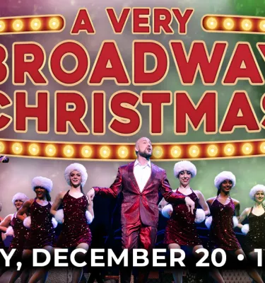 A Broadway Christmas show event flyer poster featuring holiday stage performers and singers.