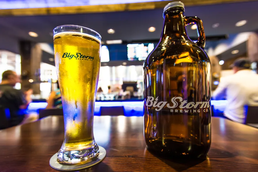 A beer glass and a beer bottle from Big Storm Brewery just outside Pinellas Park