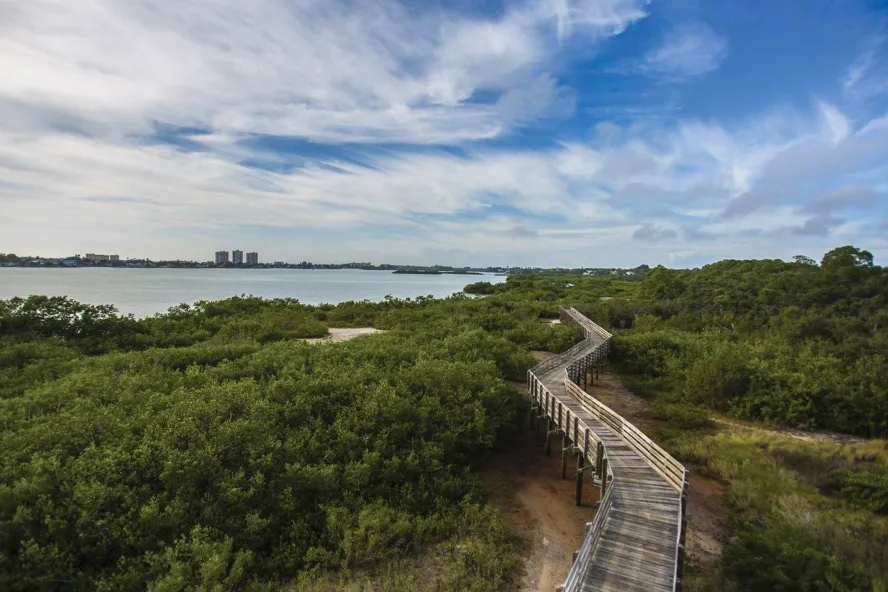 Aerial view of Boca Ciega Park boardwalk in Seminole