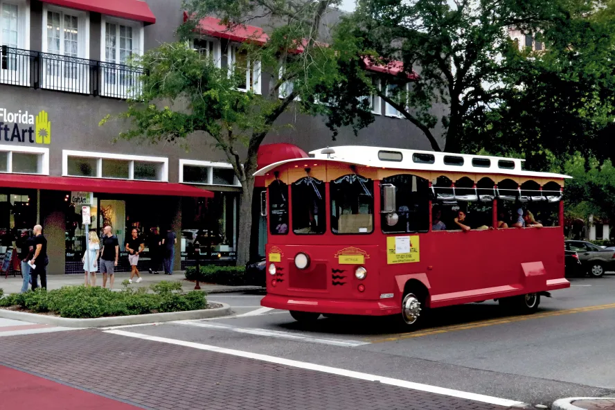 The Jolley Trolley stopped at an intersection