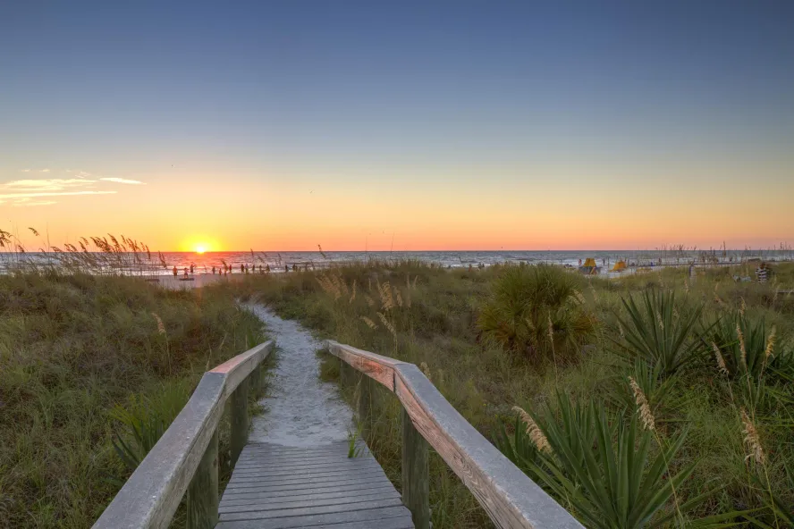 A walkway to Indian Rocks Beach at Sunset