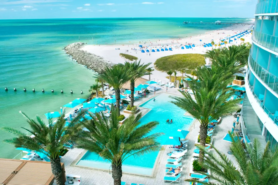 Overview of Opal Sands beachfront hotel pool