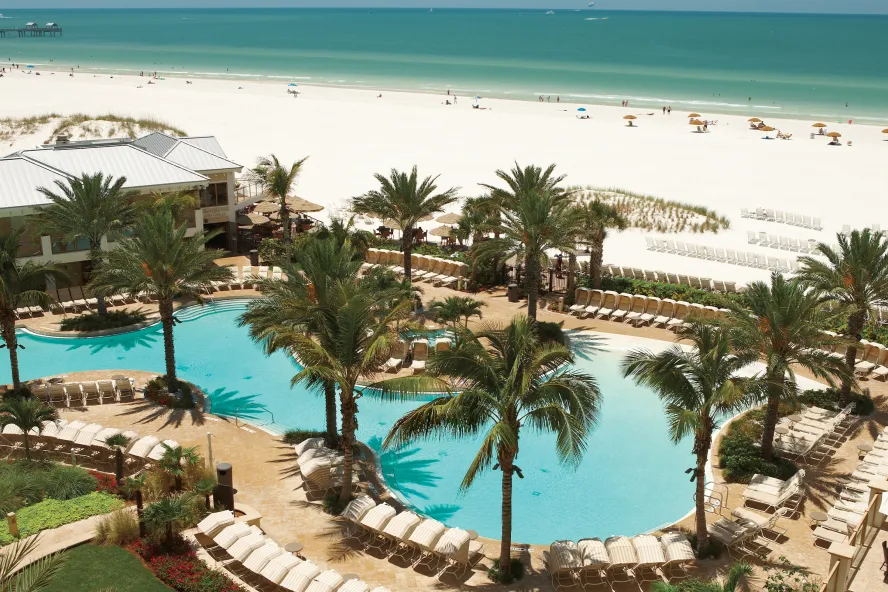 Aerial view of Sandpearl Resort pool beachfront