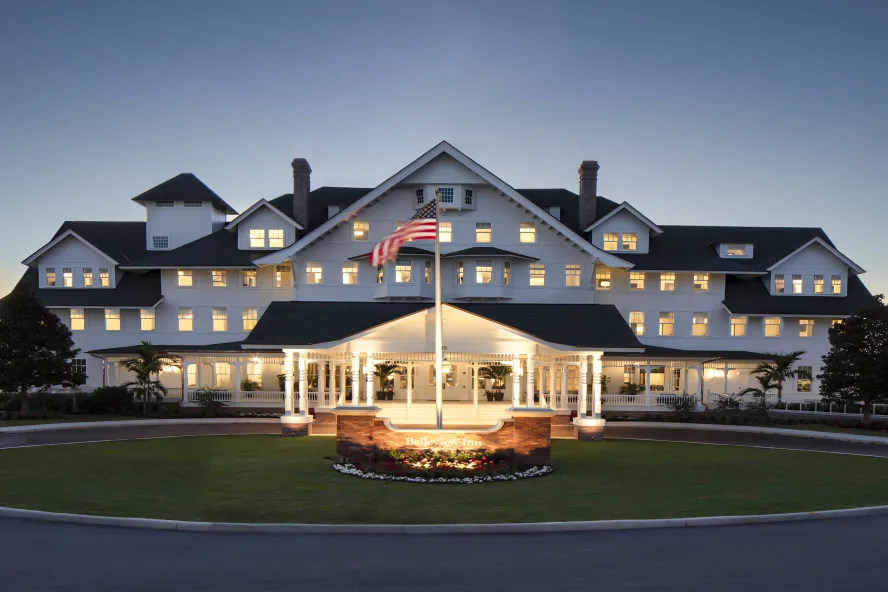 A shot of the exterior of the Belleview Inn at Sunrise