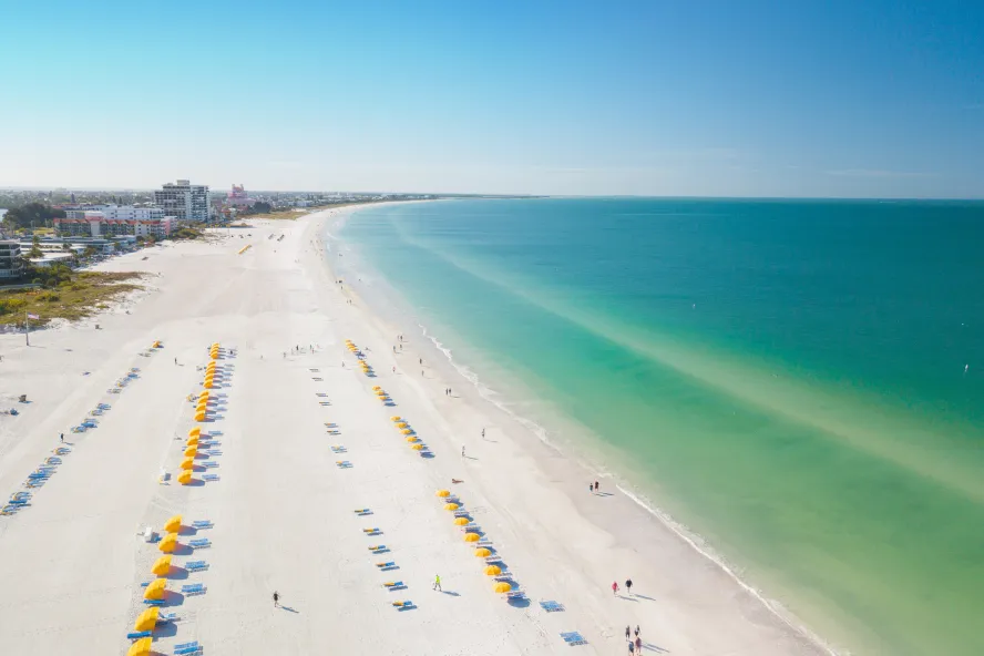 A shot of St. Pete beach from an aerial Drone