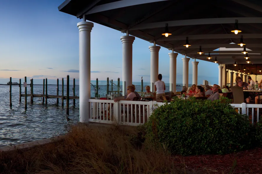 View of Bon Appetit Restaurant's waterfront patio and St. Joseph's Sound