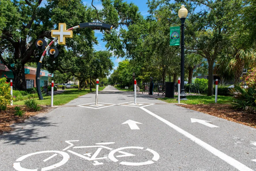 The Pinellas Trail with lane markers for bikes and pedestrians.