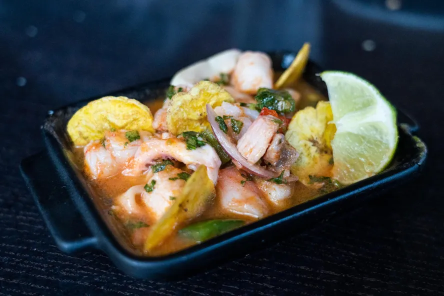 Ceviche in a rectangular dish