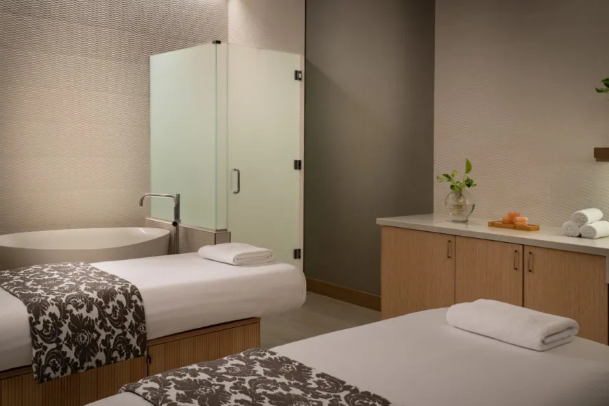 A luxurious spa treatment room for couples