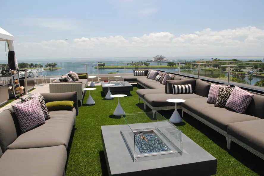an expansive rooftop bar called The Canopy at the Birchwood Inn overlooking Tampa Bay
